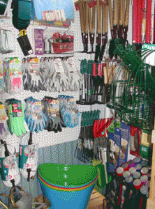 Wall of gardening supply products