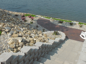 landscaping of a stairway leading to a lakefront